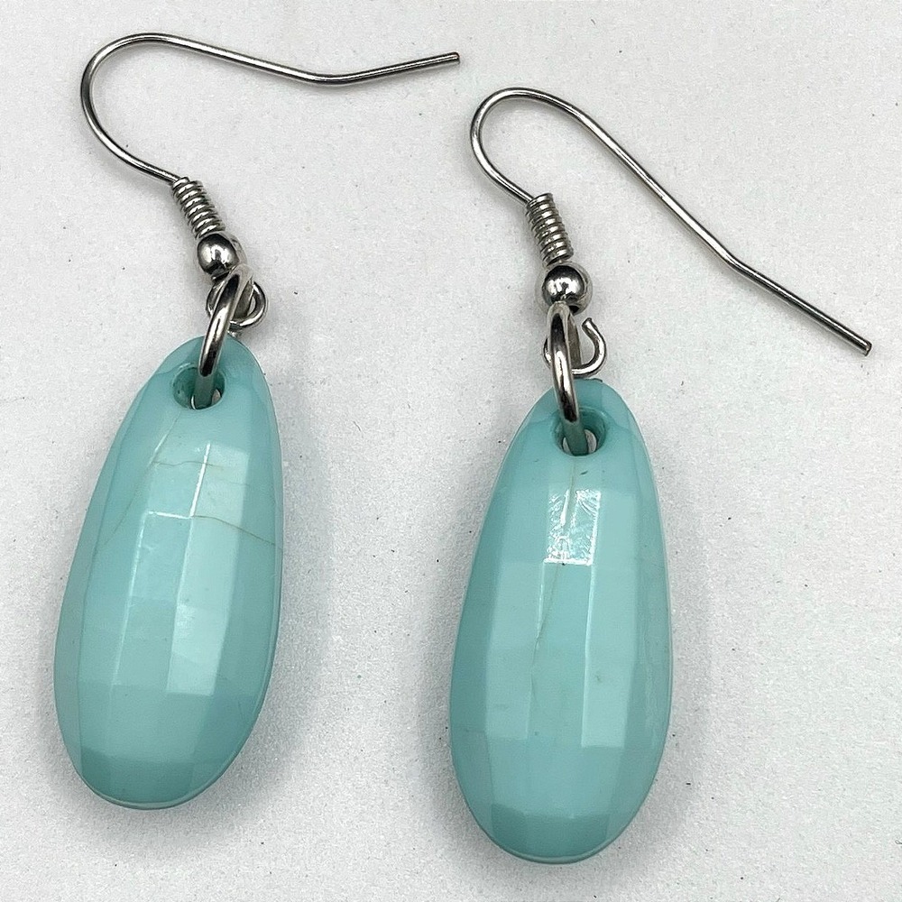 Vintage Blue Sea Foam Mint Opaque Sea Glass Silver-Tone Plastic‎ Hook Earrings